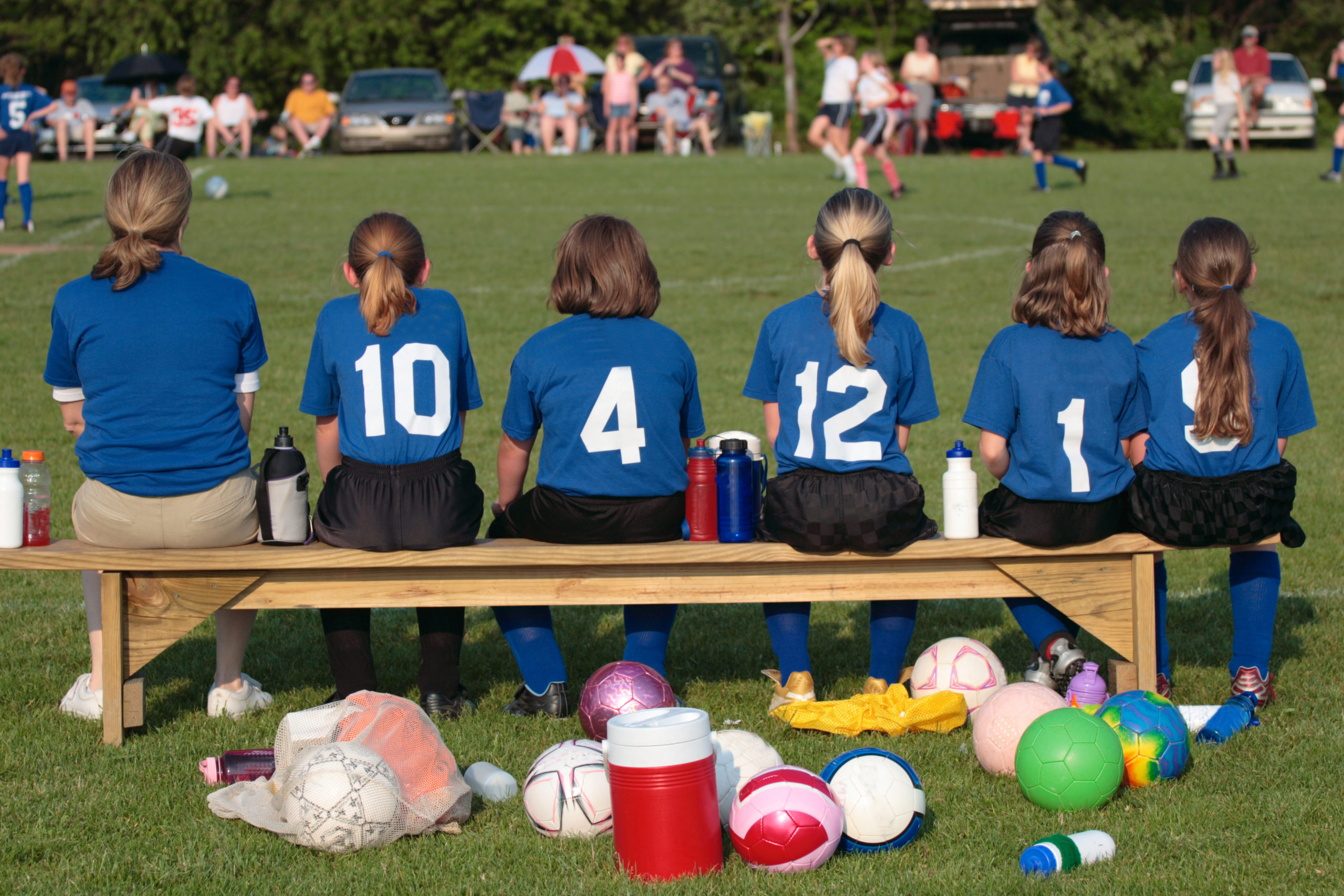 Soccer Team on Bench Sidelines Soccer Team on Bench Sidelines