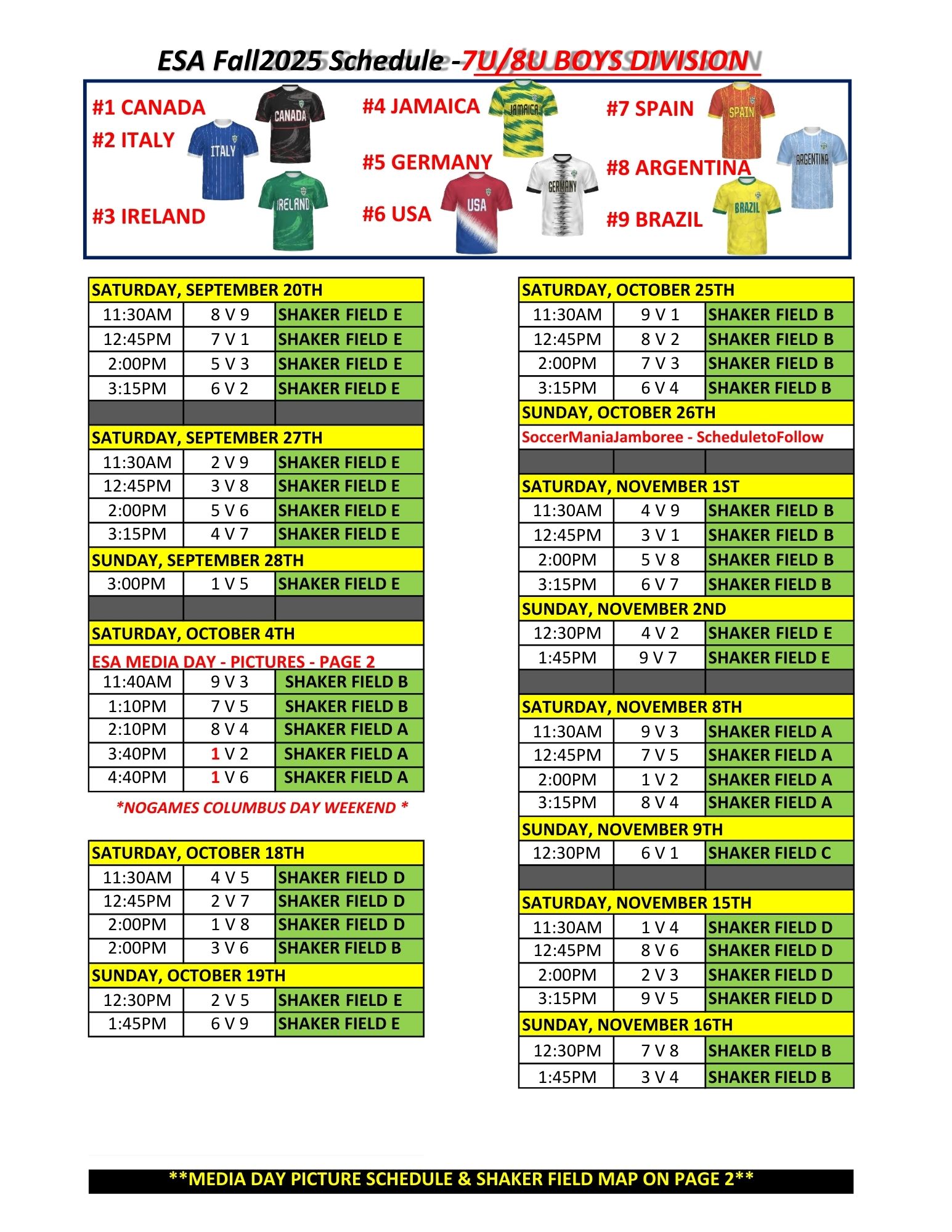ESA Fall 2025 - 7U-8U Boys_1 - Recreational Game Schedule