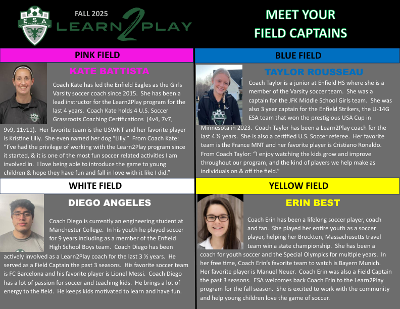 Fall 2025- Learn2Play- Meet the Field Captains